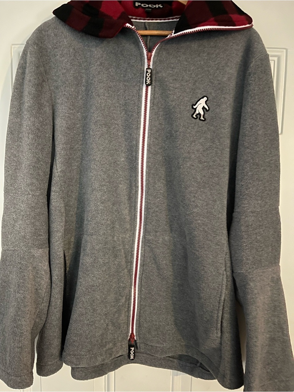 Pook Bigfoot Full Zip Fleece Hoodie Mens 2XL Gray Buffalo Plaid Lined Work Sock